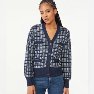 EUC, FREE ASSEMBLY TWEED CARDIGAN, NAVY SIZE XL